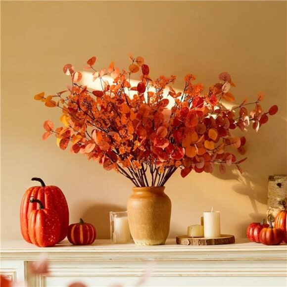 Fake Fall Flowers Real Touch Silk Flowers, 5Pcs Fall Orange Artificial - Picture 6 of 8